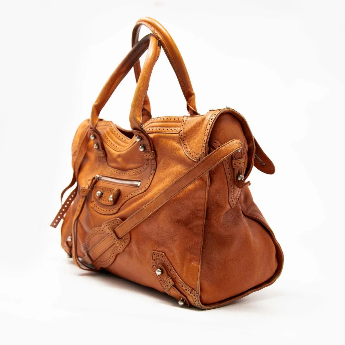 Balenciaga Cognac Motorcycle City Bag