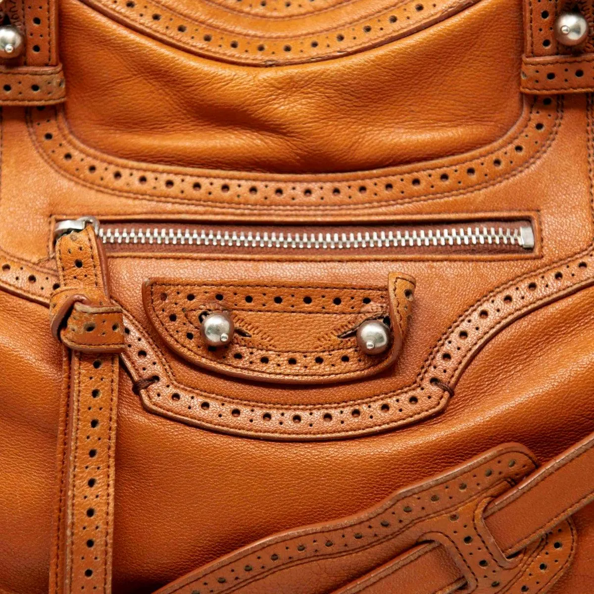 Balenciaga Cognac Motorcycle City Bag