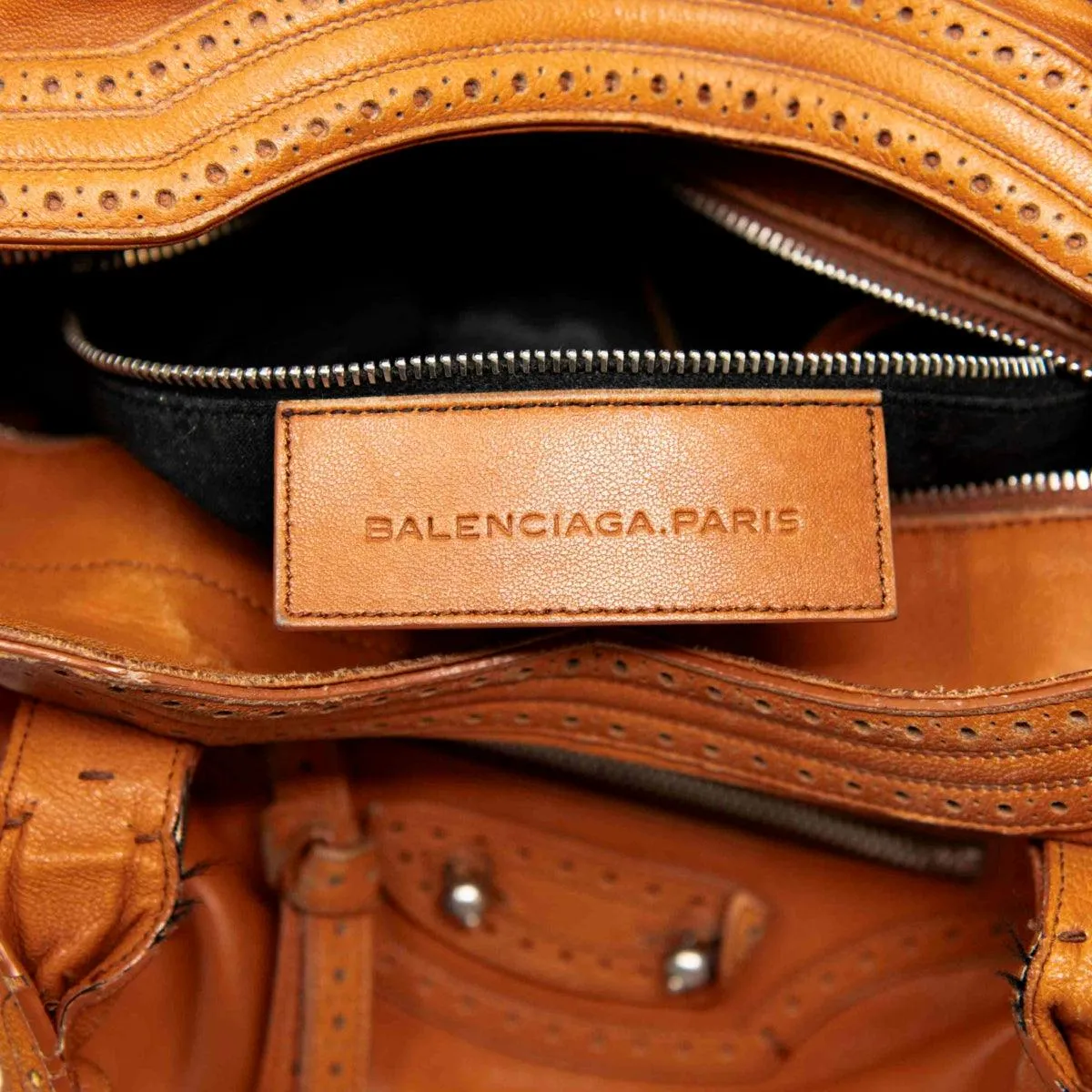 Balenciaga Cognac Motorcycle City Bag