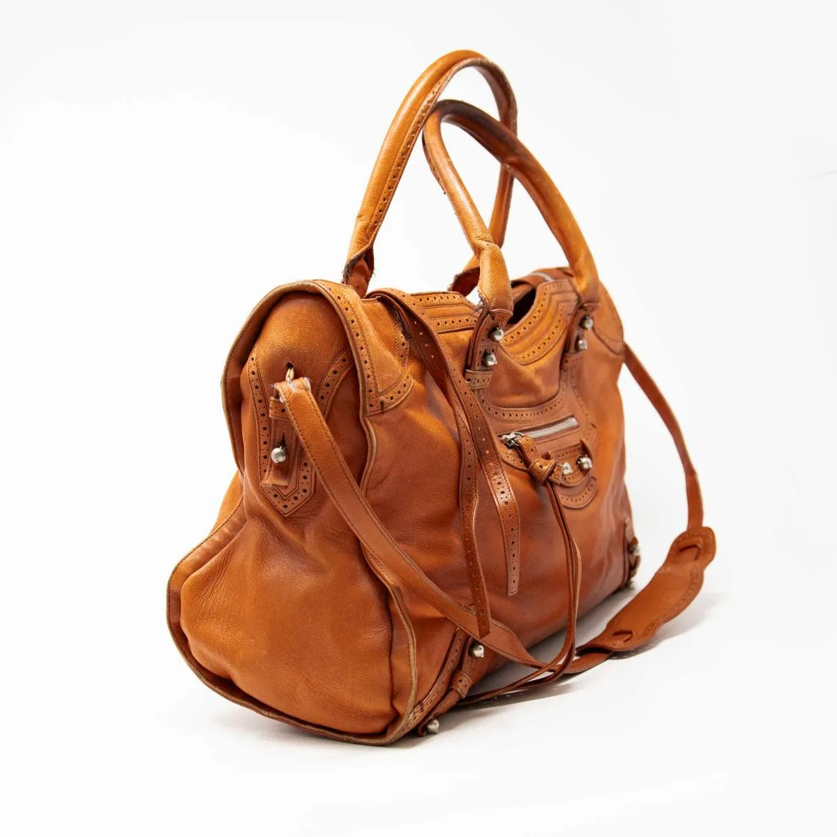 Balenciaga Cognac Motorcycle City Bag