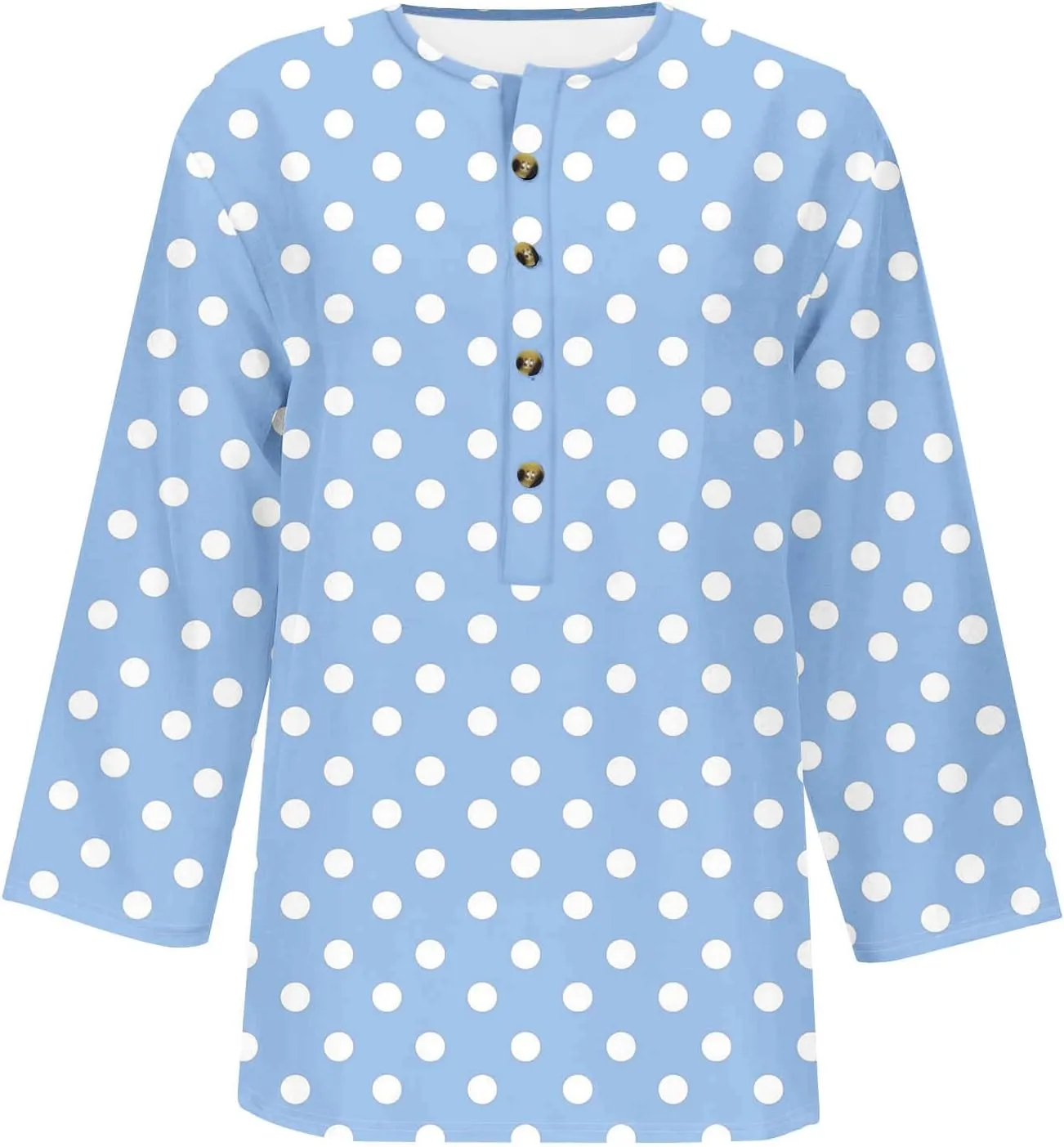Crew Neck 3/4 Sleeve Shirt for Women 2025 Casual Summer Button Down Tops Fashion Print Loose Fit Going Out Blouse