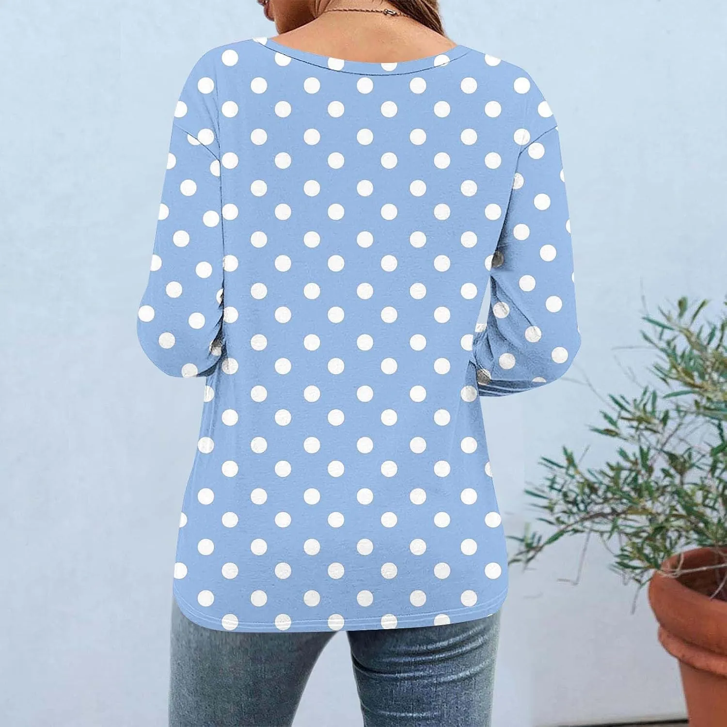 Crew Neck 3/4 Sleeve Shirt for Women 2025 Casual Summer Button Down Tops Fashion Print Loose Fit Going Out Blouse