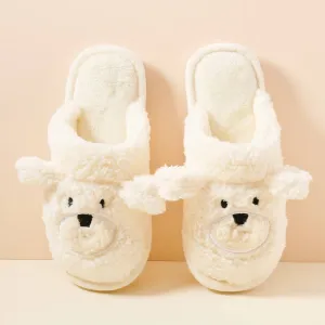 Dog Basic Fuzzy Slippers in White- Ladies (S-M)