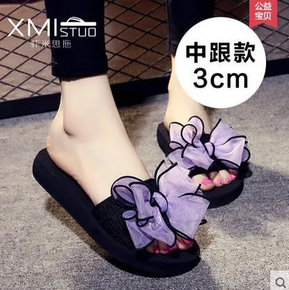 Summer Slipper Slides with Silky Bow for Women