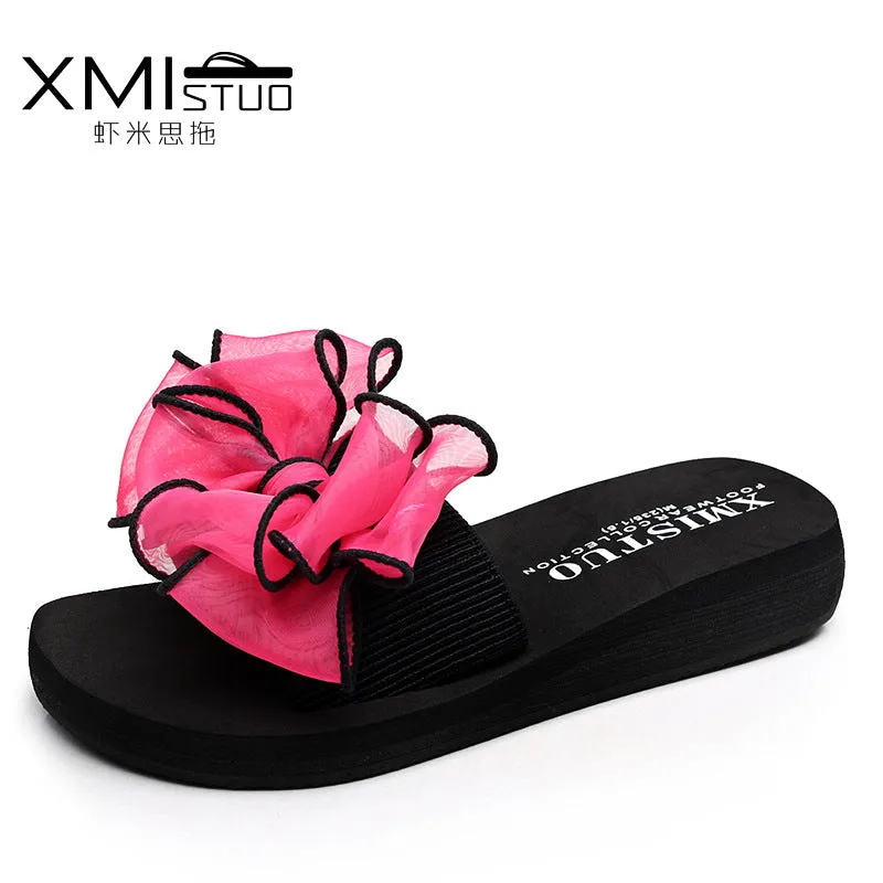Summer Slipper Slides with Silky Bow for Women