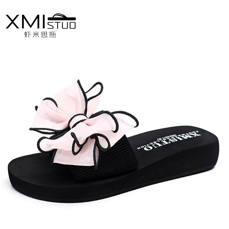 Summer Slipper Slides with Silky Bow for Women