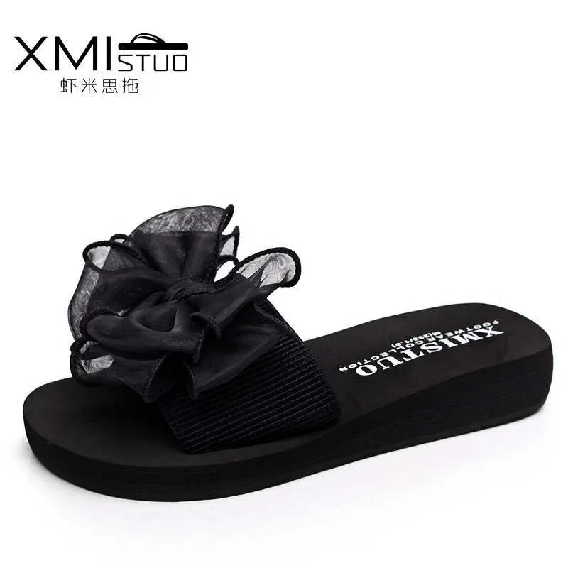 Summer Slipper Slides with Silky Bow for Women