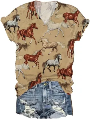 Western Cowgirl Cactus T-Shirt Vintage Western Women'S Cowgirl Horse Printed Tank Top Western Vintage Tee, 5X-Large