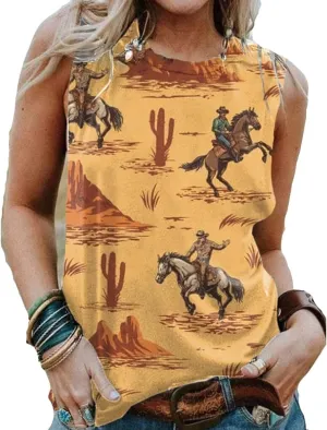 Western Cowgirl Cactus T-Shirt Vintage Western Women'S Cowgirl Horse Printed Tank Top Western Vintage Tee, 5X-Large